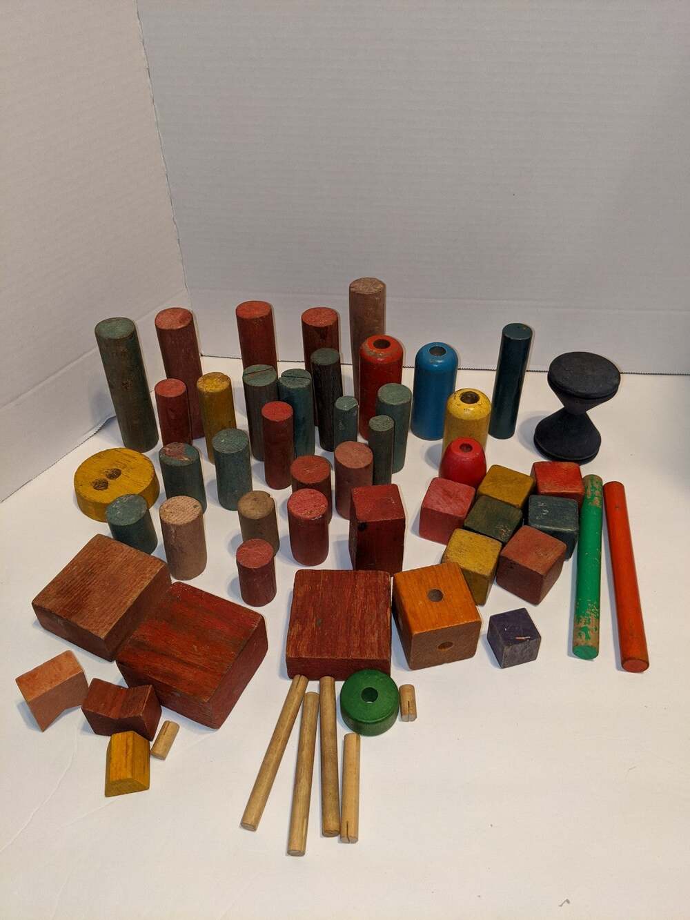 Lot Vintage Antique Children's Wooden Building Blocks Colored Scandinavian Rare